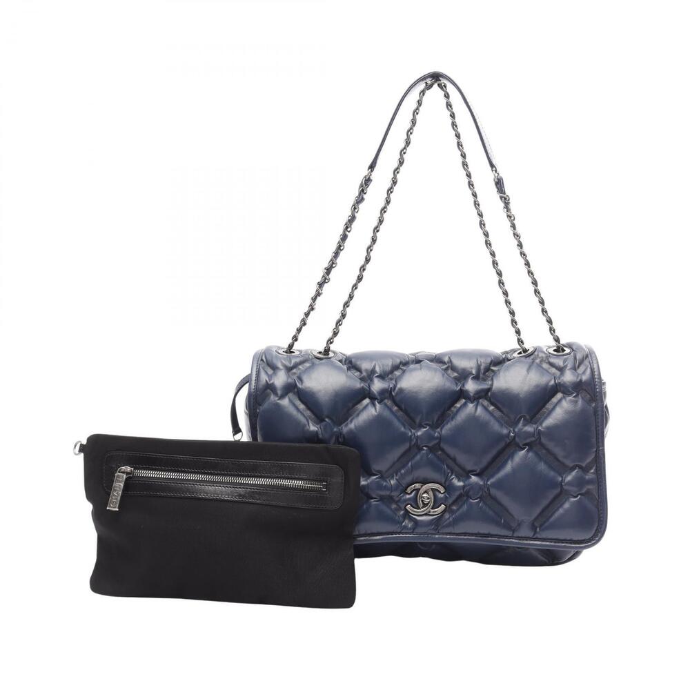 Chanel Bubble Quilted Shoulder Bag Lambskin Leather Blue
